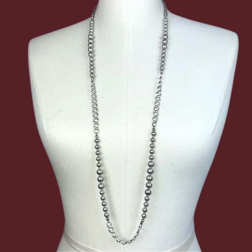 Pewter Chain Necklace w/ Metallic Beads | Brushed Silvertone | LOFT